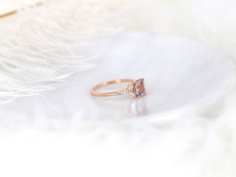 1.21ct Ready to Ship Geneva 14kt Rose Gold Champagne Peach Sapphire Diamond Cushion 3 Stone Ring - Rosados Box