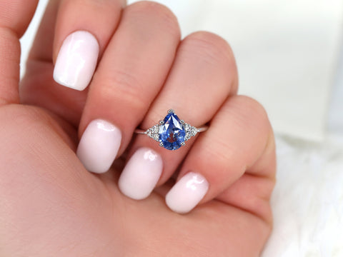 2.10ct Ready to Ship Juliet 14kt Gold Cornflower Blue Sapphire Diamond Pear Cluster Ring - Rosados Box