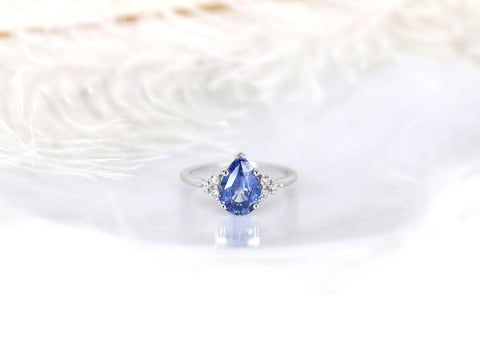 2.10ct Ready to Ship Juliet 14kt Gold Cornflower Blue Sapphire Diamond Pear Cluster Ring - Rosados Box