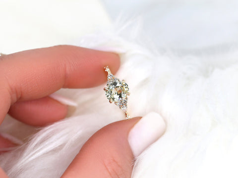 1.65ct Ready to Ship Aspen 14kt Gold Champagne Sapphire Diamond Oval Cluster Ring - Rosados Box