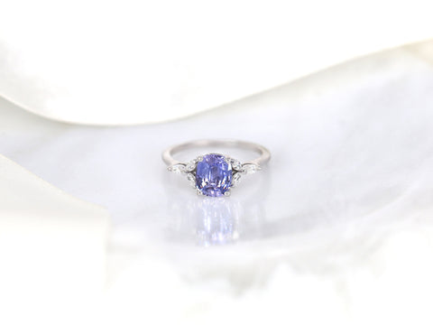 1.83ct Ready to Ship Geneva 14kt White Gold Lilac Purple Sapphire Diamond Cushion Three Stone Ring - Rosados Box