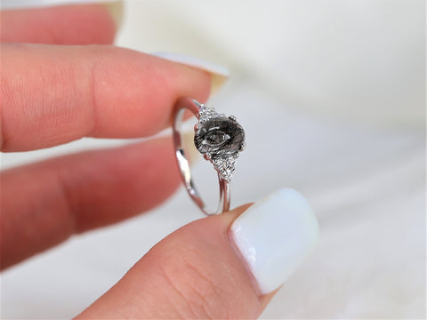 Juniper 8x6mm 14kt White Gold Tourmalinated Quartz Diamond Art Deco 3 Stone Oval Ring,Oval Cluster Ring,Quartz Ring,Gift For Her