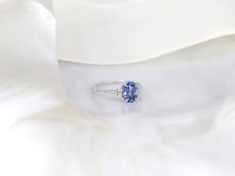 1.85ct Ready to Ship Aspen 14kt White Gold Lavender Cornflower Sapphire Diamond Oval Cluster Ring - Rosados Box