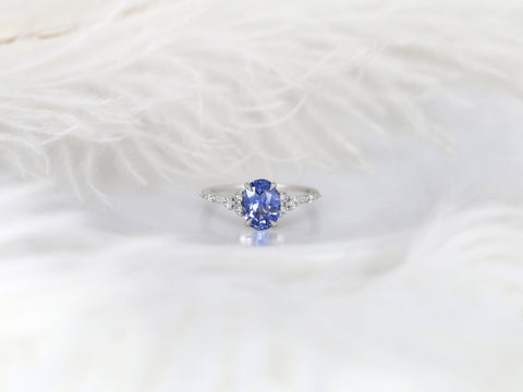 1.85ct Ready to Ship Aspen 14kt White Gold Lavender Cornflower Sapphire Diamond Oval Cluster Ring - Rosados Box