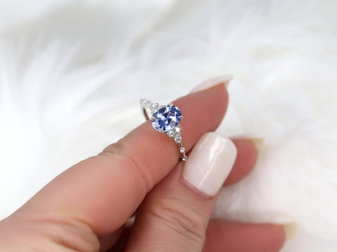 1.85ct Ready to Ship Aspen 14kt White Gold Lavender Cornflower Sapphire Diamond Oval Cluster Ring - Rosados Box