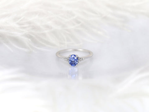 0.82ct Ready to Ship Maddy 14kt White Gold Cornflower Lavender Sapphire Diamond Art Deco Oval Cluster Ring - Rosados Box