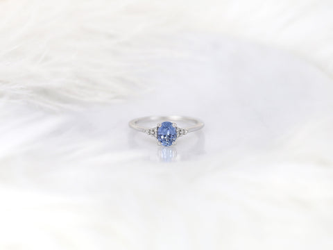 1.04ct Ready to Ship Maddy 14kt White Gold Cornflower Sapphire Diamond Oval Cluster 3 Stone Ring - Rosados Box