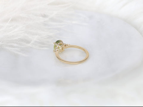 1.87ct Ready to Ship Maddy 14kt Gold Bright Lime Teal Sapphire Diamond Oval Cluster Ring - Rosados Box