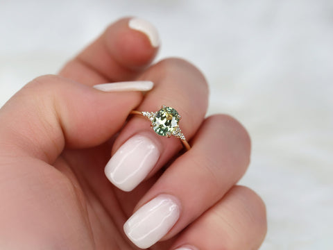 1.87ct Ready to Ship Maddy 14kt Gold Bright Lime Teal Sapphire Diamond Oval Cluster Ring - Rosados Box