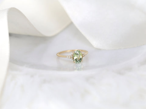 1.87ct Ready to Ship Maddy 14kt Gold Bright Lime Teal Sapphire Diamond Oval Cluster Ring - Rosados Box