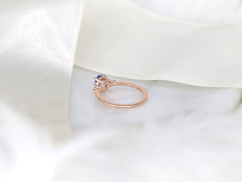 1.09ct Ready to Ship Maddy 14kt Rose Gold Cornflower Sapphire Diamond Oval Cluster 3 Stone Ring - Rosados Box