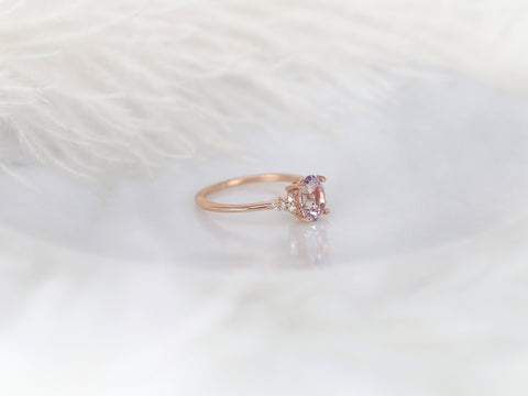 1.78ct Ready to Ship Maddy 14kt Rose Gold Blush Peach Sapphire Diamond 3 Stone Oval Cluster Ring - Rosados Box