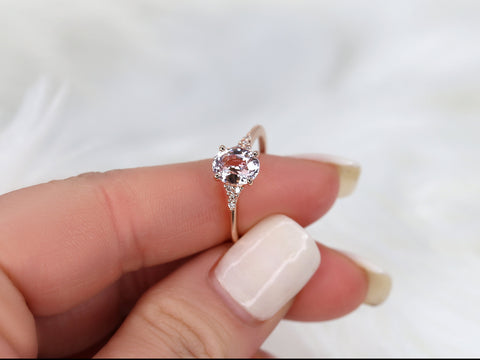 1.78ct Ready to Ship Maddy 14kt Rose Gold Blush Peach Sapphire Diamond 3 Stone Oval Cluster Ring - Rosados Box