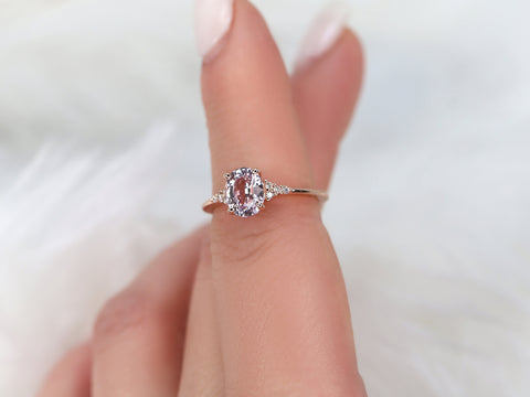 1.78ct Ready to Ship Maddy 14kt Rose Gold Blush Peach Sapphire Diamond 3 Stone Oval Cluster Ring - Rosados Box
