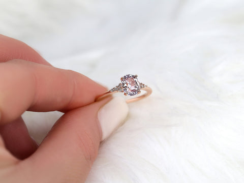 1.78ct Ready to Ship Maddy 14kt Rose Gold Blush Peach Sapphire Diamond 3 Stone Oval Cluster Ring - Rosados Box