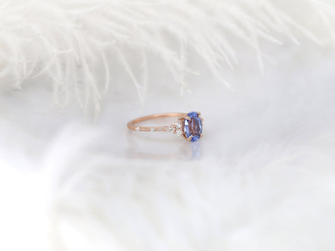 1.74ct Ready to Ship Aspen 14kt Rose Gold Lavender Cornflower Sapphire Diamond Oval Cluster Ring - Rosados Box