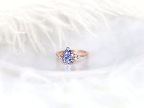 2.95ct Ready to Ship Juliet 14kt Rose Gold Lavender Cornflower Blue Sapphire Diamond Art Deco Pear Cluster Ring - Rosados Box