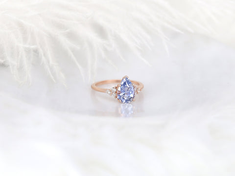 2.95ct Ready to Ship Juliet 14kt Rose Gold Lavender Cornflower Blue Sapphire Diamond Art Deco Pear Cluster Ring - Rosados Box