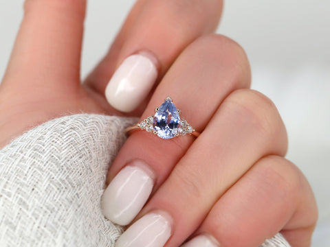 2.95ct Ready to Ship Juliet 14kt Rose Gold Lavender Cornflower Blue Sapphire Diamond Art Deco Pear Cluster Ring