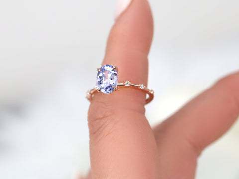 1.95ct Ready to Ship Alix 14kt Rose Gold Lavender Sapphire Diamond Dainty Oval Solitaire Ring - Rosados Box