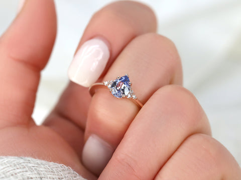 1.02ct Ready to Ship Juliet 14kt Rose Gold Lavender Cornflower Sapphire Diamond Art Deco Pear Cluster Ring - Rosados Box