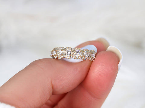 Fauna 14kt Gold Diamond Round Halo Halfway Eternity Ring - Rosados Box