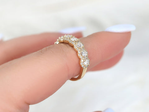 Fauna 14kt Gold Diamond Round Halo Halfway Eternity Ring - Rosados Box