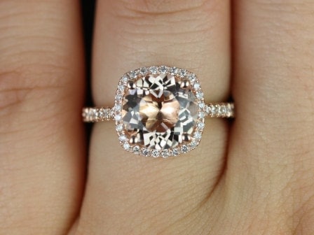 Ready to Ship Barra 9mm 14kt WHITE Gold Morganite and Diamonds Cushion Halo Engagement Ring