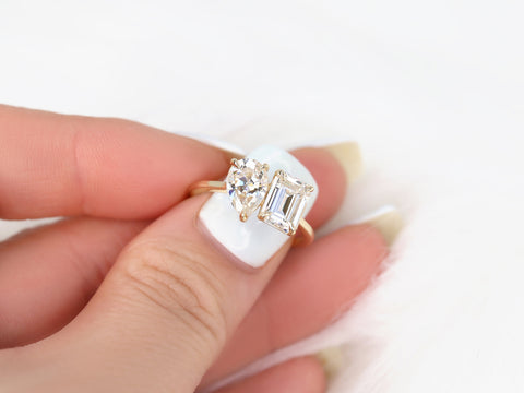 3.25cts Gemini 8x6mm + 9x6mm 14kt Gold Moissanite Toi Et Moi Two Stone Ring - Rosados Box