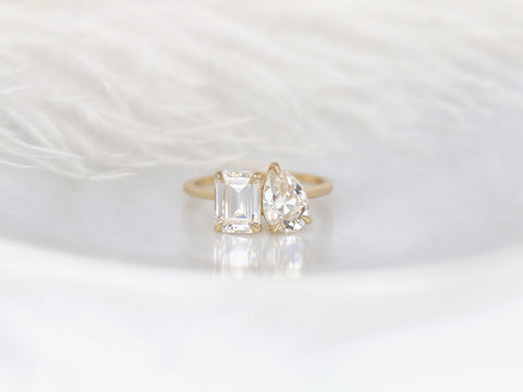 3.25cts Gemini 8x6mm + 9x6mm 14kt Gold Moissanite Toi Et Moi Two Stone Ring - Rosados Box