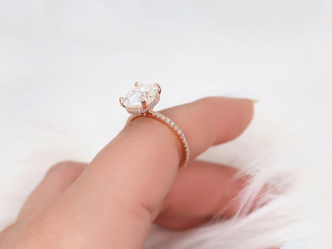 4.20ct EXTRA LOW Viviana 11x9mm 14kt Rose Gold Moissanite Diamond Scarf Halo Oval Ring,Oval Engagement Ring,Oval Solitaire Ring,Hidden Halo