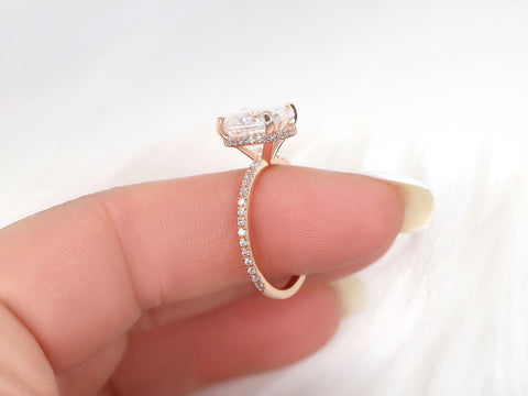 4.20ct EXTRA LOW Viviana 11x9mm 14kt Rose Gold Moissanite Diamond Scarf Halo Oval Ring,Oval Engagement Ring,Oval Solitaire Ring,Hidden Halo