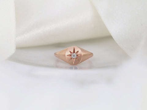 Estrella 14kt Rose Gold Diamond Star Signet Ring - Rosados Box