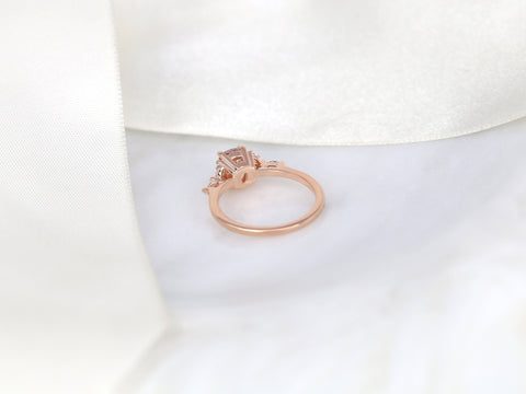 1.21ct Ready to Ship Geneva 14kt Rose Gold Champagne Peach Sapphire Diamond Cushion 3 Stone Ring - Rosados Box
