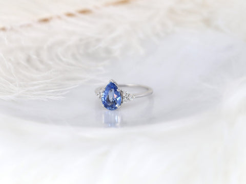 2.10ct Ready to Ship Juliet 14kt Gold Cornflower Blue Sapphire Diamond Pear Cluster Ring - Rosados Box