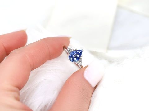 2.10ct Ready to Ship Juliet 14kt Gold Cornflower Blue Sapphire Diamond Pear Cluster Ring - Rosados Box