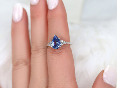2.10ct Ready to Ship Juliet 14kt Gold Cornflower Blue Sapphire Diamond Pear Cluster Ring - Rosados Box
