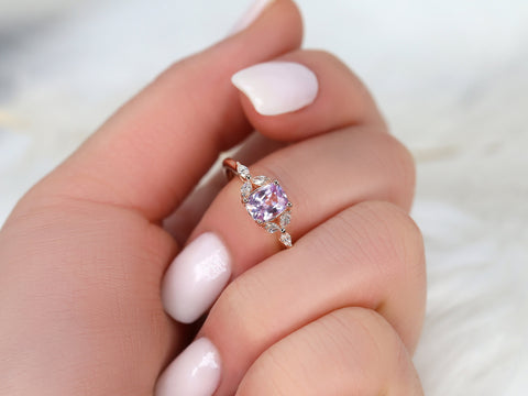 0.98ct Ready to Ship Geneva 14kt Rose Gold Pink Sapphire Diamond Cushion Cluster Ring - Rosados Box