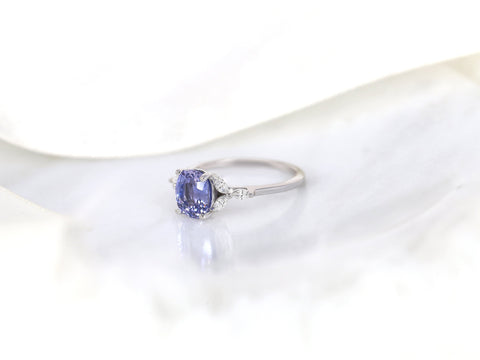 1.83ct Ready to Ship Geneva 14kt White Gold Lilac Purple Sapphire Diamond Cushion Three Stone Ring - Rosados Box