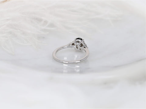 Juniper 8x6mm 14kt White Gold Tourmalinated Quartz Diamond Art Deco 3 Stone Oval Ring,Oval Cluster Ring,Quartz Ring,Gift For Her