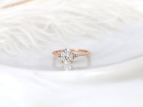 Ready to Ship Maddy 7x5mm 14kt YELLOW Gold Forever One Moissanite Diamonds Dainty Oval 3 Stone Engagement Ring,Oval Cluster Ring - Rosados Box