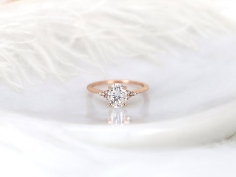 Ready to Ship Maddy 7x5mm 14kt YELLOW Gold Forever One Moissanite Diamonds Dainty Oval 3 Stone Engagement Ring,Oval Cluster Ring - Rosados Box