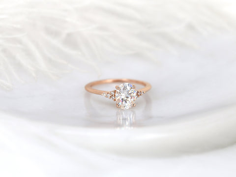 Ready to Ship Maddy 7x5mm 14kt YELLOW Gold Forever One Moissanite Diamonds Dainty Oval 3 Stone Engagement Ring,Oval Cluster Ring - Rosados Box