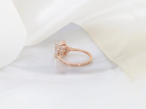 DIAMOND FREE 2.70ct Lydia 9x7mm 14kt Moissanite Trillion Radiant Three Stone Ring - Rosados Box