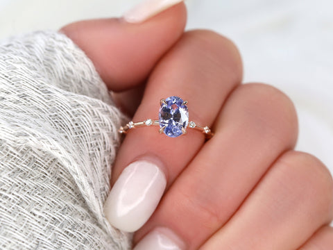 1.95ct Ready to Ship Alix 14kt Rose Gold Lavender Sapphire Diamond Dainty Oval Solitaire Ring - Rosados Box