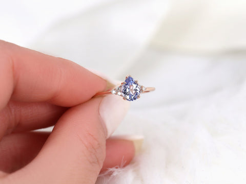 1.02ct Ready to Ship Juliet 14kt Rose Gold Lavender Cornflower Sapphire Diamond Art Deco Pear Cluster Ring - Rosados Box