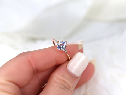 1.02ct Ready to Ship Juliet 14kt Rose Gold Lavender Cornflower Sapphire Diamond Art Deco Pear Cluster Ring - Rosados Box