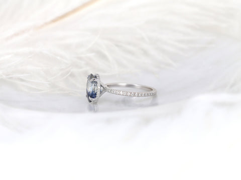 3.77ct Ready to Ship Low Viviana 14kt White Gold Tsunami Galaxy Blue Sapphire Oval Scarf Halo Ring - Rosados Box