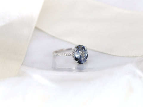 3.77ct Ready to Ship Low Viviana 14kt White Gold Tsunami Galaxy Blue Sapphire Oval Scarf Halo Ring - Rosados Box