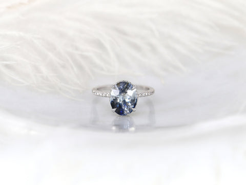 3.77ct Ready to Ship Low Viviana 14kt White Gold Tsunami Galaxy Blue Sapphire Oval Scarf Halo Ring - Rosados Box